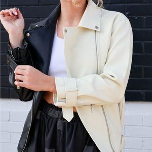 Colorblock Leather Jacket